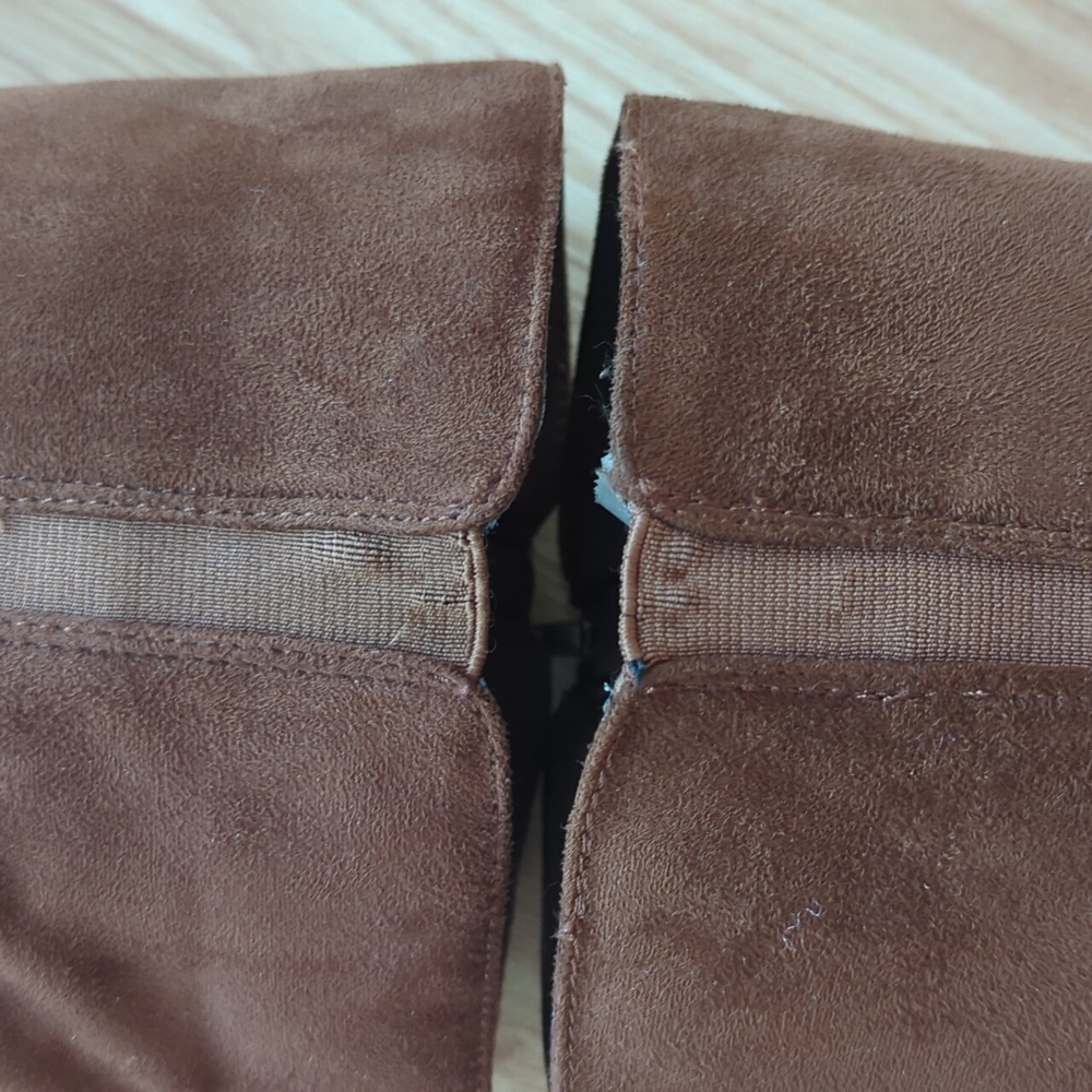 Time and Tru Faux Suede Tall Block Heel Boots 9 Brown Stretch Gore - Picture 14 of 14